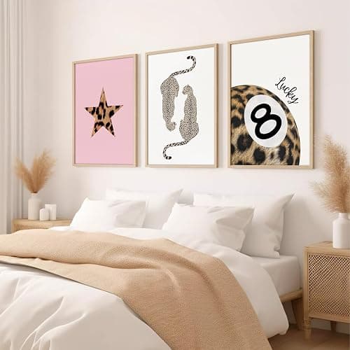 Leopard Wall Art Cheetah Canvas Prints Lucky 8 Ball Wall Decor Fashion Leopard Poster Aesthetic Pictures Trendy Cheetah Painting Preppy Artwork for Living Room Bedroom 16x24 Inch Unframed Set of 3 thumbnail 6