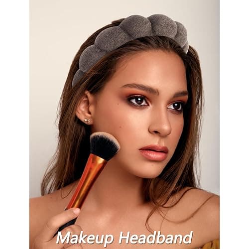 VELSCRUN Spa Headband, Makeup Face Wash Skincare Headbands, 5 Pcs Sponge Get Ready Bear Ears Hairband Facial Wristband Hair Clip Set, Stuff for Teen Girls Women Trendy Hair Accessories Dark Brown thumbnail 3