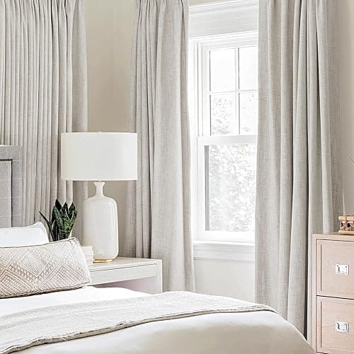 MIULEE 100% Blackout Linen Curtains for Bedroom 52x84 Inches Cream White | Room Darkening, Light Blocking, Thermal Insulated, Grommet Top, Linen Textured, Window Curtains for Living Room, 2 Panels thumbnail 2