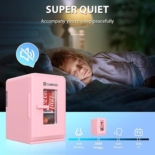 Cumeod 15 Liter/ 21 Dosen Mini Kühlschrank, 2 in 1 Kleiner Kühlschrank mit Kühl- und Heizfunktion, 12V DC/220V AC für Autos, Büros und Schlafsäle, Getränke, Kosmetik, Schwarz, Max- & Eco-Modus, Rosa thumbnail 8