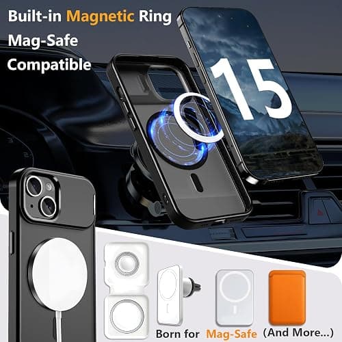 Innaght Magnetic for iPhone 15 Case with Stand,Compatible with MagSafe,Rugged,Heavy Duty,Protective case Kickstand,[Built-in Invisible Stand],Black thumbnail 4