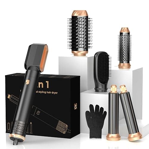6 in ONE Hair Dryer Brush, Blow Dryer Curling Wand Hair Styling Tools Set, Ionic Hot Air Massage Oval Blowout Hair Dryer, Left&Right Hair Styler 100-120V - Image 1