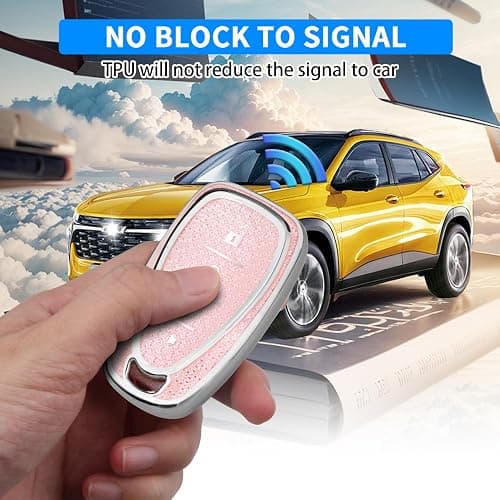 QBUC for Chevy Key Fob Cover with Diamond Keychain, 4 Buttons Key Case Compatible with Chevrolet Equinox Malibu Camaro Cruze Traverse Blazer Trax Volt Bolt Key Protector for Women(S-Pink) thumbnail 4