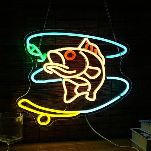 Fishing Neon Sign Dimmable Fish Neon Light for Wall Decor LED USB Powered Fishing Hook Lights for Fishing Gear Store Yacht Man Cave Living Room Boys Gifts(Multicolor 15.7‘’*12.4‘’） thumbnail 4