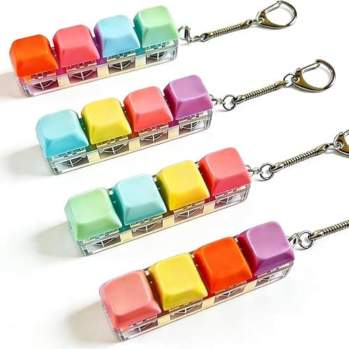 4 Packs Fidget Keyboard Keychain Toy, Keyboard with LED Lights Clicker Fidget Stress Relief Keyboard, Fidget Clicker Gifts for Kids Easter Christmas (Macaron) thumbnail 3
