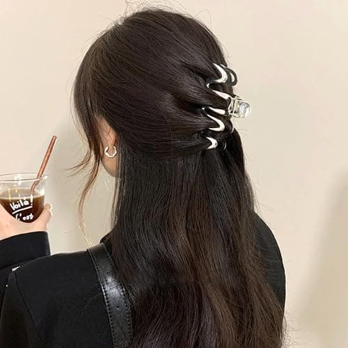 Muumoo Wavy Irregular Shape Metal Hair Clip, 1Pcs Silver Shark Claw Non-slip Head Clip - Elegant Hair Accessories for Daily Hair Accessories Decorations thumbnail 6