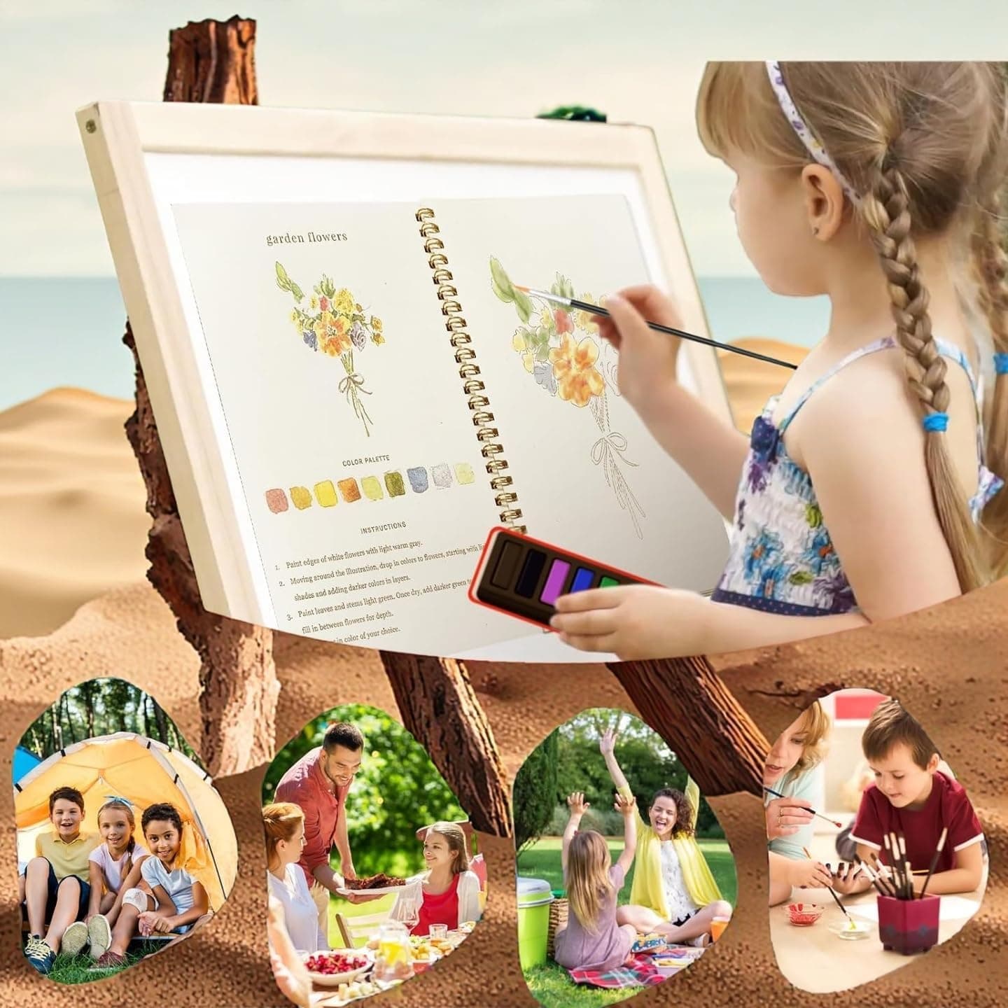 Watercolour Painting Book for Beginners with 12-Color Paint Set & Brush for Kids & Adults- Cartoon Watercolor Workbook,Ideal Gift - Premium Watercolour Paper, Art Supplies Kit thumbnail 6