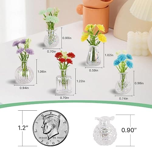 Cute Mini Vase Magnets for Fridge, Tiny Plant Glass Vases with Flowers, Magnetic Refrigerator Decor for Kitchen, Office, Locker (5 Pack) thumbnail 2