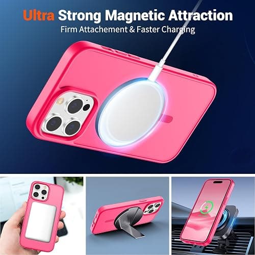 SUPFINE Magnetic for iPhone 14 Pro Max Case (Compatible with MagSafe) (Military Grade Drop Protection) Slim Translucent Matte Shockproof with Anti-Fingerprint Phone Case,Hot Pink thumbnail 5