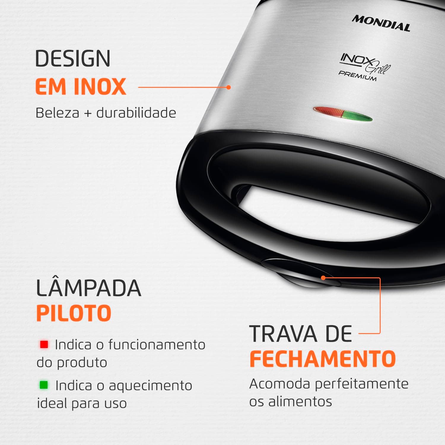 MONDIAL Grill e Sanduicheira Premium, Preto/Inox, 800W, 220V - S-07 thumbnail 4