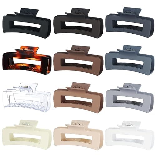 Sisiaipu Large Square Jumbo Hair Clips - 4.1 Inch Big Jaw Clips for Thick Hair, 12 Pcs Bulk Accessories for Women and Girls - Neutral thumbnail 2