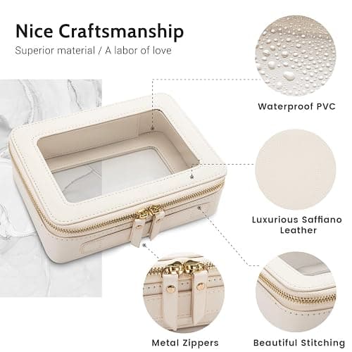 Aveniee Clear Makeup Bag Organizer, Travel Toiletry Bag Cosmetic Case for Women, Portable Make Up Skincare Pouch Car Organizer Bag with Zippers for Essentials,White thumbnail 4