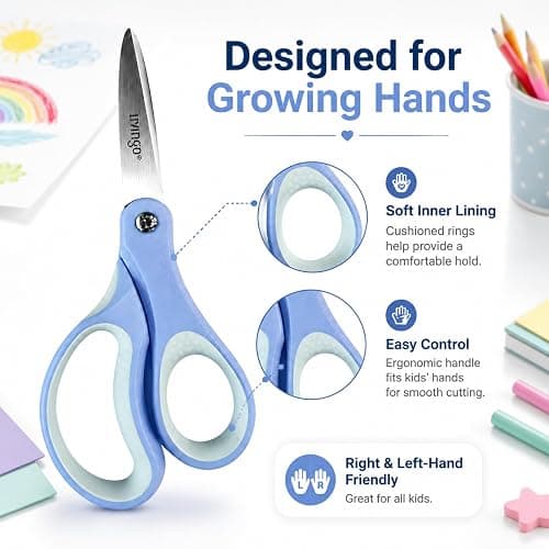 LIVINGO Kids Scissors 6 Inch 3 Pack Soft Blue Mint Green Peach Pink | School Supplies for Age 8-12, Pointed Tip, Stainless Steel Blades, Left & Right Handed Grip, DIY Craft Classroom Use thumbnail 3