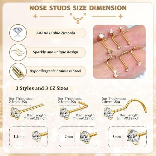 Nose Rings Hoop and Nose Studs Sets for Women Men,Hypoallergenic 316L Surgical Stainless Steel Hinged Clicker Segment Nose Rings Hoop Helix Cartilage Daith Tragus Sleeper Earrings Silver Gold Black L Shape/Corkscrew/Straight Nose Studs Real Body Piercing Jewelry thumbnail 4