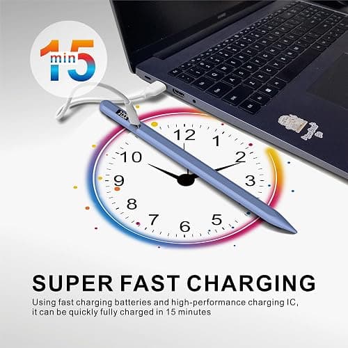 Pencil for Apple iPad 11th/10th/9th with LED Power Display, 15Mins Fast Charge, Stylus Pen for iPad 10/9/8/7/6th,11th A16,Air 11/13 M2/M3,Pro 11/13 M4,Pro 12.9",Air 5/4/3,Mini 7/6/5(Blue) thumbnail 4