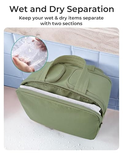 BAGSMART Travel Toiletry Bag, Lightweight Large Wide-open Travel Bag for Women, Puffy Cosmetic Makeup Bag Organizer with Handle for Accessories,Essentials, Toiletries, Green thumbnail 4
