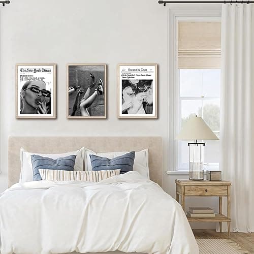 Trendy The New York Times Wall Art 16x24 in Wood Framed Black and White Elegant Urban Feminist Canvas Posters Retro Trendy Cocktail Girly Posters Bar Cart Newspaper Living Room Wall Decor Set of 3 thumbnail 7