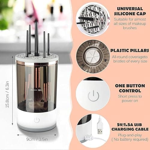Beauty Swirl Cosmetic Brush Cleaner, Makeup Brush Cleaner, The Cozy Luna Brush Cleaner, Electric Makeup Brush Cleaner Machine for Deep Cleaning All Size Makeup Brus (1PC Transparent) thumbnail 3