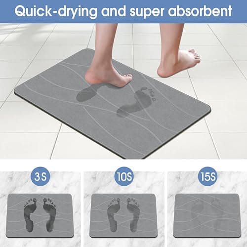 Veeloim Stone Bath Mat Diatomaceous Earth Shower Mat Non-Slip Super Absorbent Diatomite Stone Bath Mats for Bathroom Floor Quick Drying Natural Easy to Clean(23.6''×15.4" Gray) thumbnail 4