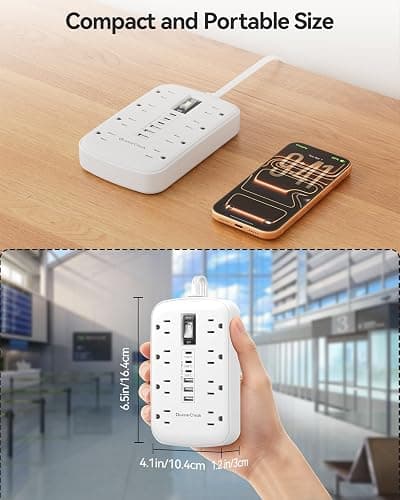 Flat Plug Power Strip with USB Ports - Flat Extension Cord 3FT with 8 AC Outlets 6 USB(3 USB C), Short Extension Cord Surge Protector Multi Plug Wall Plug for Travel, Home, Dorm Room Essentials, White thumbnail 9