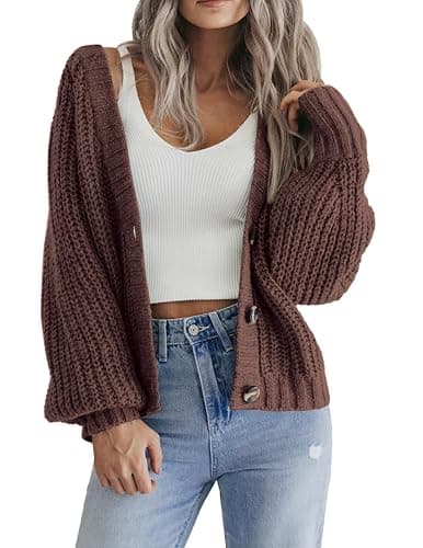Zeagoo Women's 2025 Fall Chunky Knit Cardigans Open Front Long Sleeve V Neck Button Loose Cardigan Sweaters - Image 1