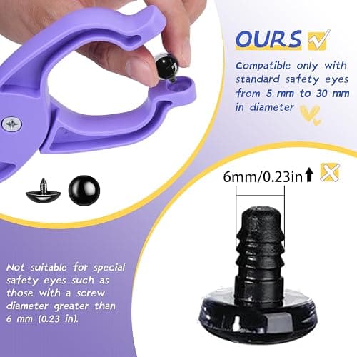Safety Eye Tool for Crochet, 5-30mm Safety Eyes Installer for Dolls | Easy safety eye installer for crochet dolls, fits 5-30mm eyes, protects fingers, saves time, simplifies amigurumi toy making thumbnail 6