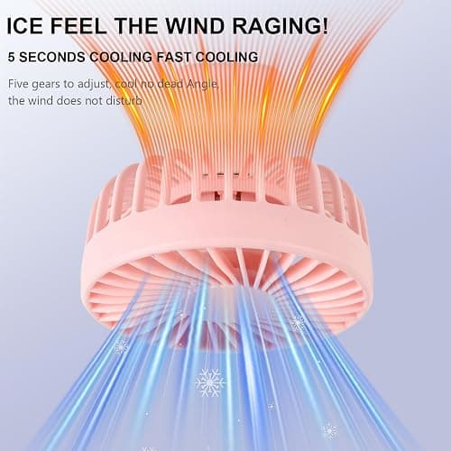 Jumkeet Handheld Fan, Mini Portable Foldable Fan with USB Rechargeable Battery 2600mAh, 5 Speeds Battery Operated Desk Desktop Fan with LED Display & Base for Home Office School Travel Outdoor (Pink) thumbnail 3