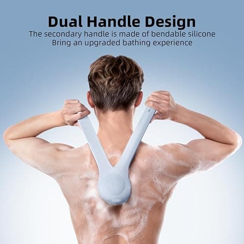 Oh,XIYU. Electric Body Brush Back Scrubber for Shower, Waterproof Long Dual Handle Power Body Scrubber with 3 Heads, Bath Brush & 2 Speeds, for Cleansing, Exfoliating and Massaging Skin, Sky Blue thumbnail 3