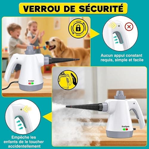 Nettoyeur Vapeur Portatif 1050W, Nettoyage Haute Température – 100% Sans Chimie Désinfection, Appareil Multifonction pour Cuisine, Salle de Bain, Voiture, Sols et Tissus thumbnail 5