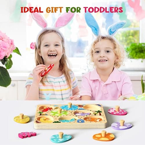 Zeoddler Wooden Puzzles for Toddlers, 8 Pcs Dinosaur Matching Egg Puzzle, Montessori Toys for Boy Girl Easter Birthday Gifts, Preschool Learning Activities & Educational Toys for Boys, Girls thumbnail 7