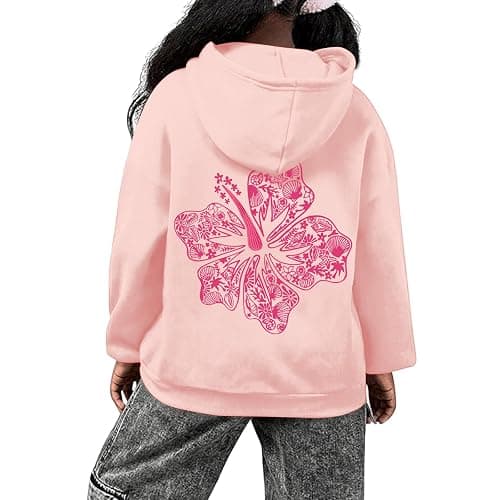 Lubpow Cute Pink Hoodie Kids Girls Aesthetic Preppy Hibiscus Flower Puff Hoodies Kawaii Hawaii Palm Beach Graphic Pullover thumbnail 2