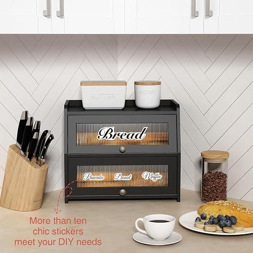 Goozii Large Bread Box for Kitchen Countertop, Black Bread Storage Container for Homemade Bread, Double Layer Farmhouse Breadbox Organizer for Kitchen Counter Cabinet, Pantry, Cupboard (Black) thumbnail 6