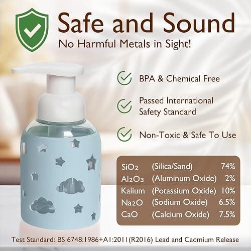 SoCal Suds & Company Foaming Hand Soap Dispenser Glass, Light Blue, 8oz | Liquid Soap Pump w/ Heart Silicone Sleeve, Refillable Bottle for Kids, Baby Wash & Shampoo, Ideal for Bathroom & Kitchen Use thumbnail 8