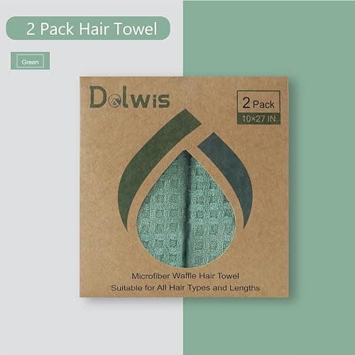Microfiber Hair Drying Towel - 2Packs Waffle Long Hair Head Turban Wraps Terry Cloth Fast Absorbent Dry Anti Frizz Twist Plopping Curly Shower Turban for Women Wet Hair (Green) thumbnail 6