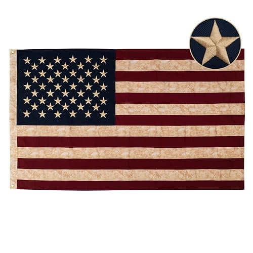 JRED 100% Cotton Vintage American Flags for Outside 3x5 FT Tea Stained US Flag Heavy Duty Outdoor USA Fade Resistant Embroidered Stars Sewn Stripes, Brass Grommets - Image 1