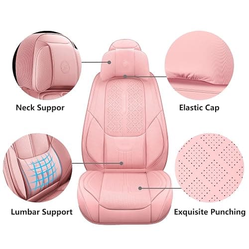 NS YOLO Universal Fit Premium Pink Leather 5-Seats Car Seat Covers | Waterproof full-set seat protector for Cars,SUVs,Trucks,airbag-safe,wipe-clean,10-min install,all-season car seat cushion. thumbnail 3