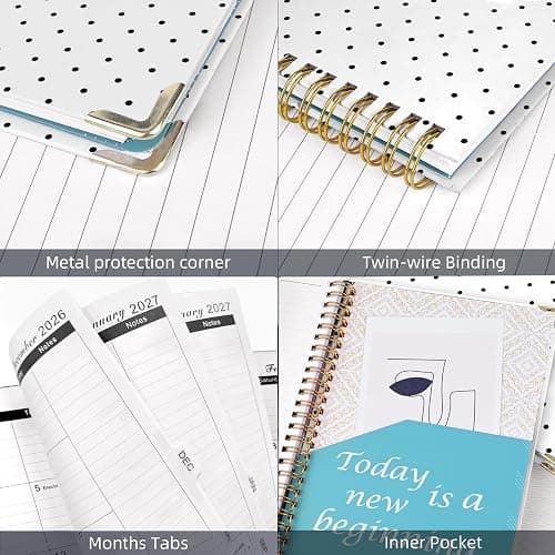 Knagsfa 2026-2027 Planner, Jul.2026-Jun.2027 Planner Weekly and Monthly 6.25"x8.5" with Page Tabs, Calendar Hardcover with Inner Pocket, Elastic Band, Twin-Wire Binding, Bookmark, White Dots thumbnail 6