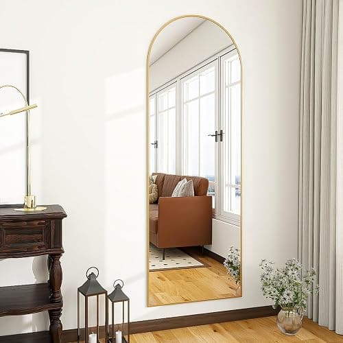 OGCAU Floor Mirror Full Length, 56"x20" Arched-Top Full Body Mirror, Hanging or Leaning, Standing, Wall Mirror with Aluminum Frame for Bedroom Living Room, Gold thumbnail 3