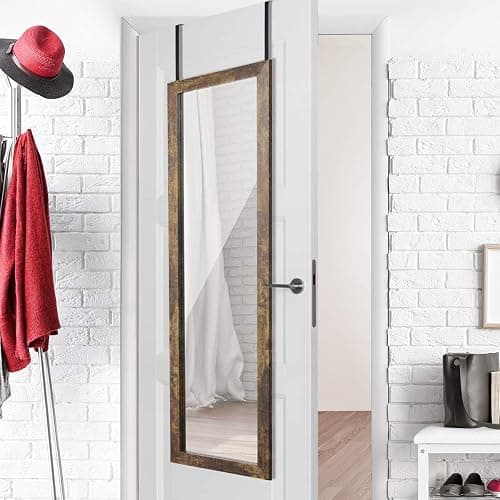 Sunix Full Length Mirror, 48" x 14" Wall Mirror with Rustic Wood Frame | Over The Door Mirror & Wall Mounted Hanging Mirror for Bedroom, Bathroom, Living Room, Dorm Room thumbnail 4