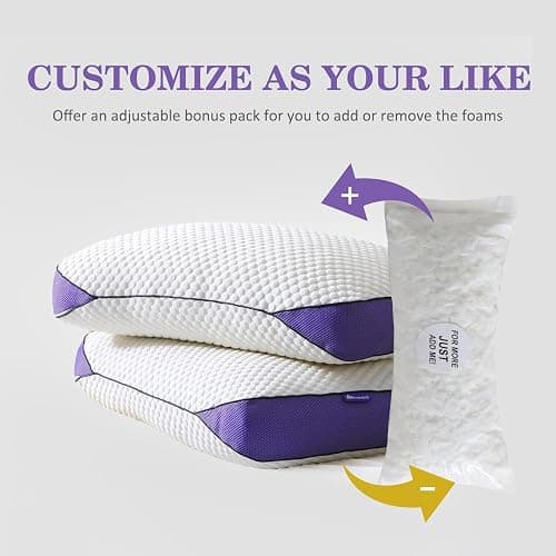 HOMELAB Adjustable Shredded Memory Foam Pillow Queen Size, Cooling Bed Pillow for Sleeping with Removable Cover, Medium Pillow for Side Stomach & Back Sleepers, 1 Pack 20"x28" thumbnail 4