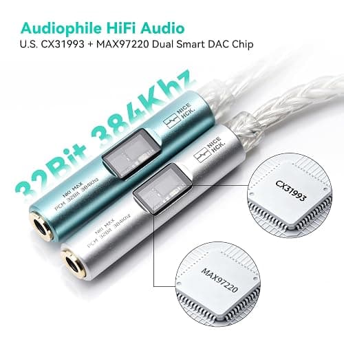 NK1 MAX USB C to 3.5mm Audio Adapter, Type C to Headphone Aux Jack Dongle Cord 32Bit/384kHz HiFi DAC Dongle Cable Compatible with iPhone 16 Pro Max/15 Pro/15, Samsung Galaxy S24 (Mint Green) thumbnail 2