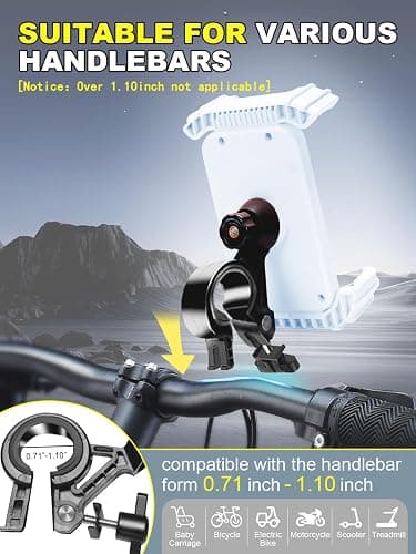CRUIHOG Bicycle Cell Phone Holder,Handlebar Motorcyle Bike Phone Holder,Handlebar Phone Clamp,1s Lock & Ultra-Stable,Silicone Wrapped Phone Mount,Phone Stand for E-Bike,Scooter,Stroller,ATV thumbnail 7