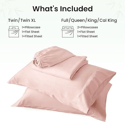Love's cabin 4 Piece Queen Sheet Set, 100% Rayon Derived from Bamboo, Cooling & Breathable, Soft Silky Deep Pocket up to 16", Hotel Luxury Bedding for Hot Sleepers, Pink thumbnail 8