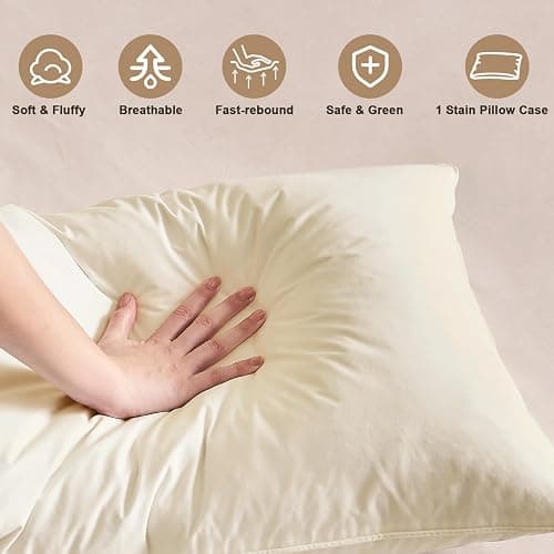 BHZ Satin Goose Down Feather Pillows Standard Size with Beige Satin Pillowcase for Hair and Skin, Cooling Pillow Cases Similar to Silk Pillow Cases, Decorative for Women, Mom Men thumbnail 8