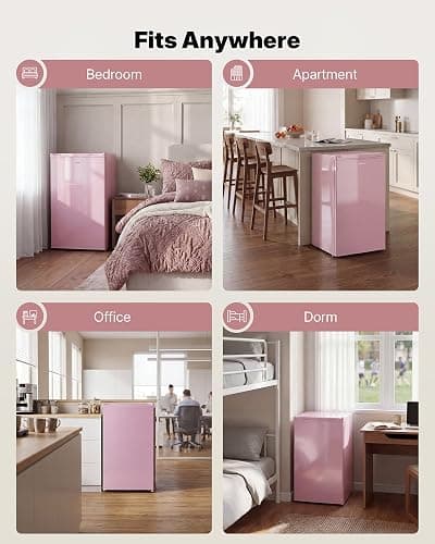 Upstreman 3.2 Cu.Ft Mini Fridge with Freezer, Single Door Compact Refrigerator, Adjustable Thermostat, Small Refrigerator for Dorm, Bedroom, Office, Pink-BR321 thumbnail 9