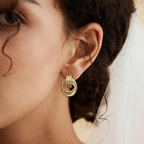 SHERLOVE Trendy Gold Plated Knot Earrings for Women Chunky Statement Drop Dangle Earrings Lightweight Hypoallergenic Fashion Accessories Gold Jewelry Gifts for Womens thumbnail 2