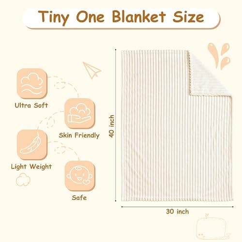 Eonkasp Soft Fleece Baby Blanket Ultra Cozy Baby Blankets for Boys Girls Warm and Lightweight Infant Toddler Newborn Receiving Gift with Reversible Stripes for Crib Stroller, 30x40 Inch, Cream thumbnail 3