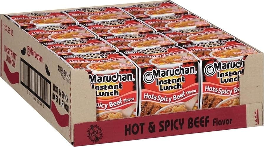 Maruchan Instant Lunch Ramen Noodles, Hot & Spicy Beef Flavor – Japanese-Style Instant Noodle Soup, Easy Meal Ready in 3 Minutes – 2.25 Oz. (12 Pack) - Image 1
