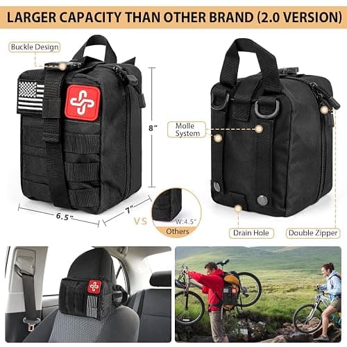 Survival Kit, 250Pcs Survival Gear First Aid Kit with Molle System Compatible Bag and Emergency Tent, Emergency Kit for Earthquake, Outdoor Adventure, Hiking, Hunting, Gifts for Men Women thumbnail 2