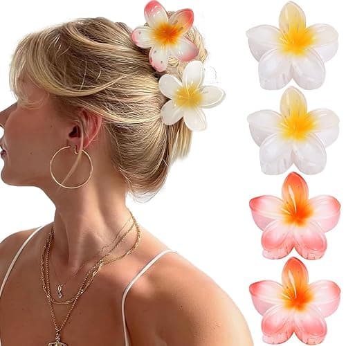 GQLV Hawaiian Flower Claw Hair Accessories for Women - 4PCS Large Nonslip Clips for Thick and Thin Hair, Strong Hold, Cute Banana Clips - Image 1